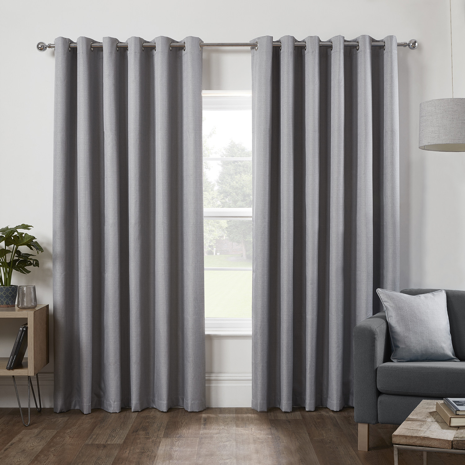 Divante Silver Hoxton Blackout Eyelet Curtains 168 x 229cm Image 1