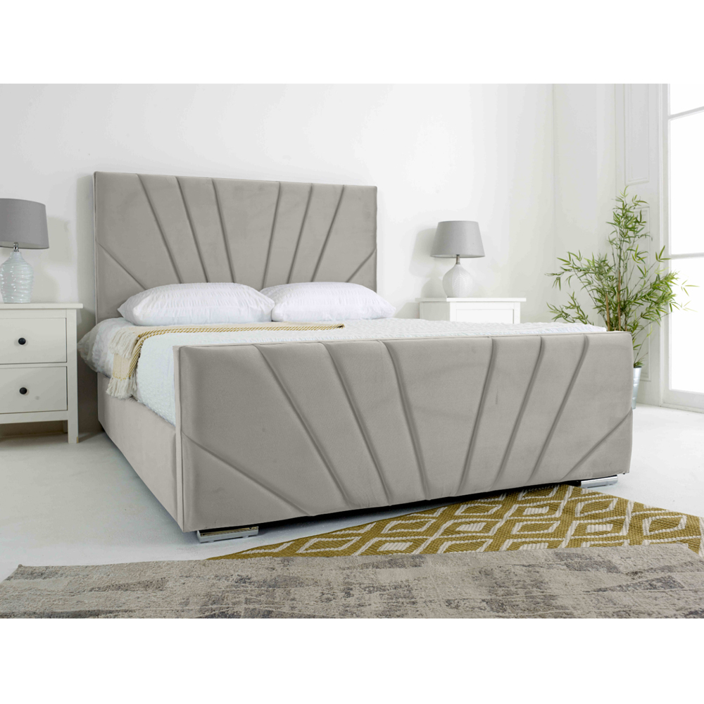 Eleganza Scarlett King Size Silver Plush Velvet Bed Frame with Headboard and Footboard Image 2