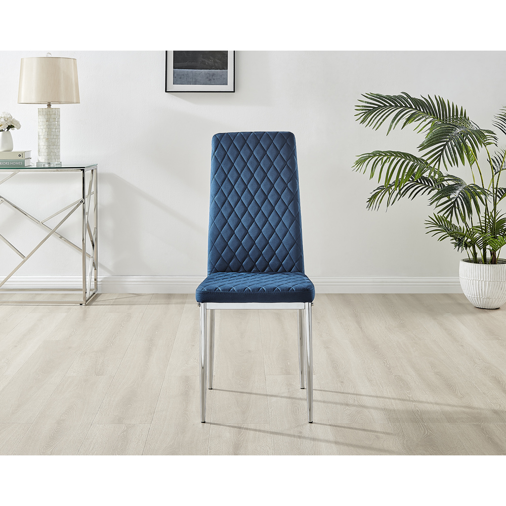 Furniturebox Nova Set of 4 Navy Blue and Silver Velvet Dining Chair Image 3