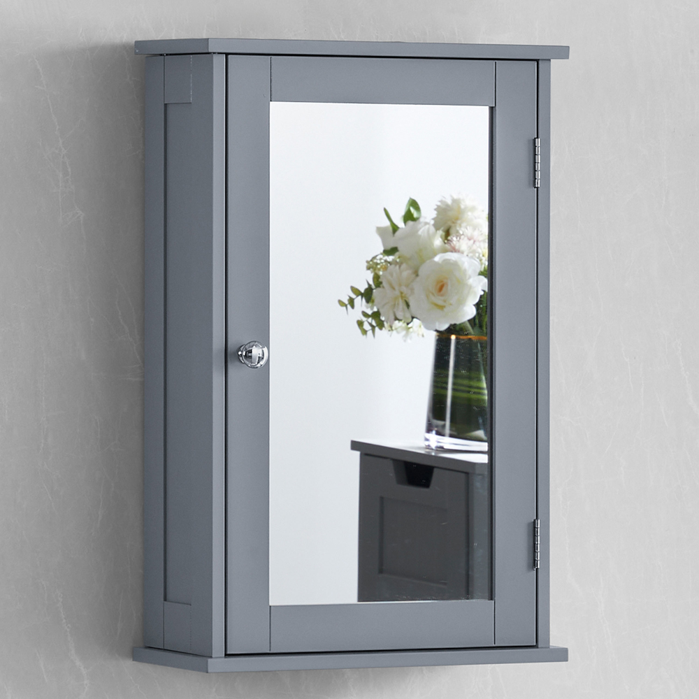 BATH VIDA Priano Single Door Grey Mirror Bathroom Cabinet Image 1
