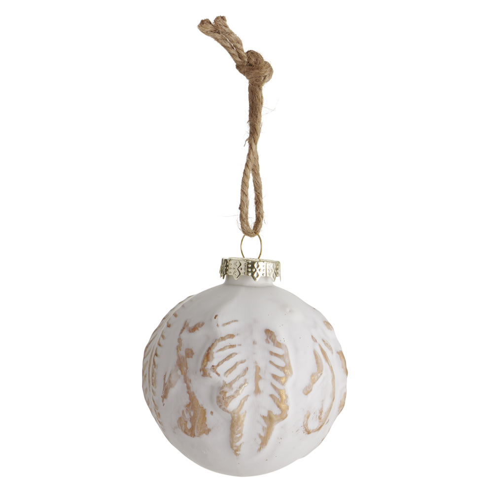 Wilko Country Christmas White Textured Glass Christmas Bauble Image