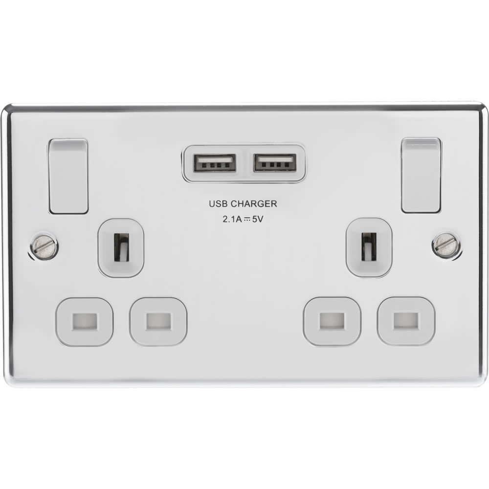 BG Double USB Socket Chrome 2.1A Image 2