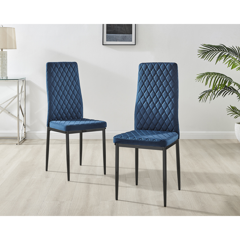 Furniturebox Valera Set of 4 Navy Blue and Black Velvet Dining Chair Image 6