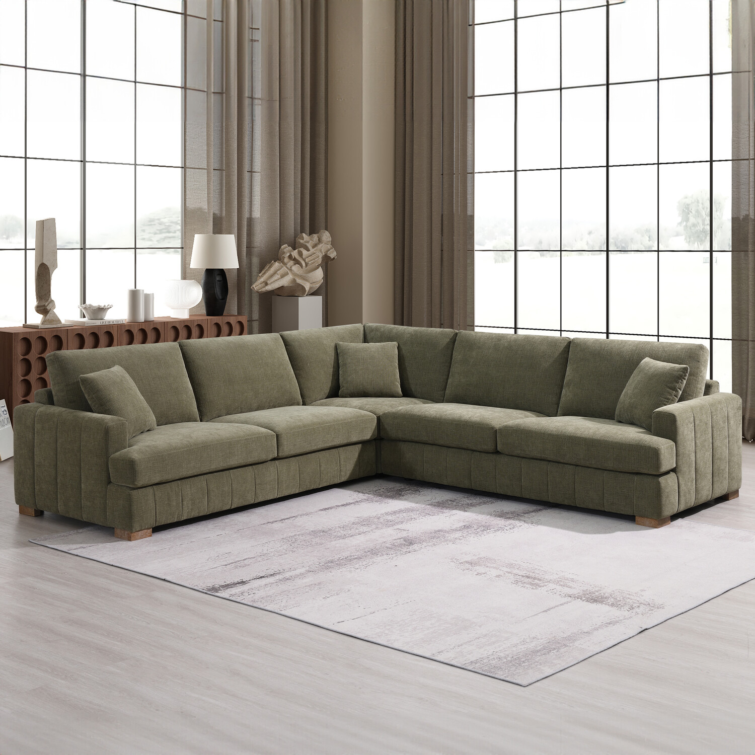 Arden Corner Sofa with Footstool Green Image 1