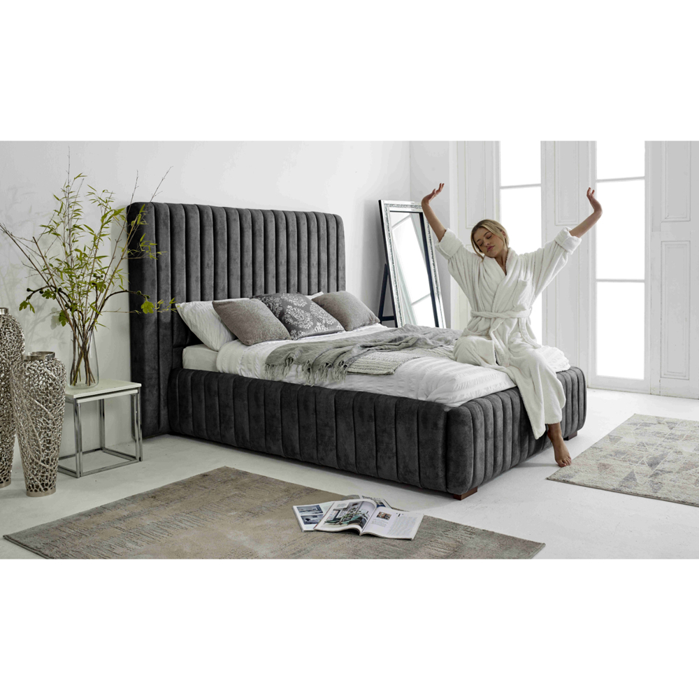 Eleganza The Elite Single Granite Oakland Fabric Bed Frame with Headboard and Footboard Image 4
