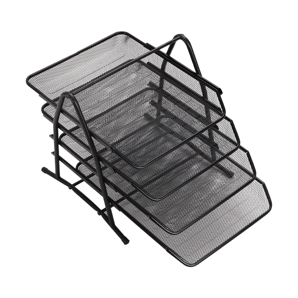 Living and Home 4 Tier Black Metal File Holder Tray Rack Image 2