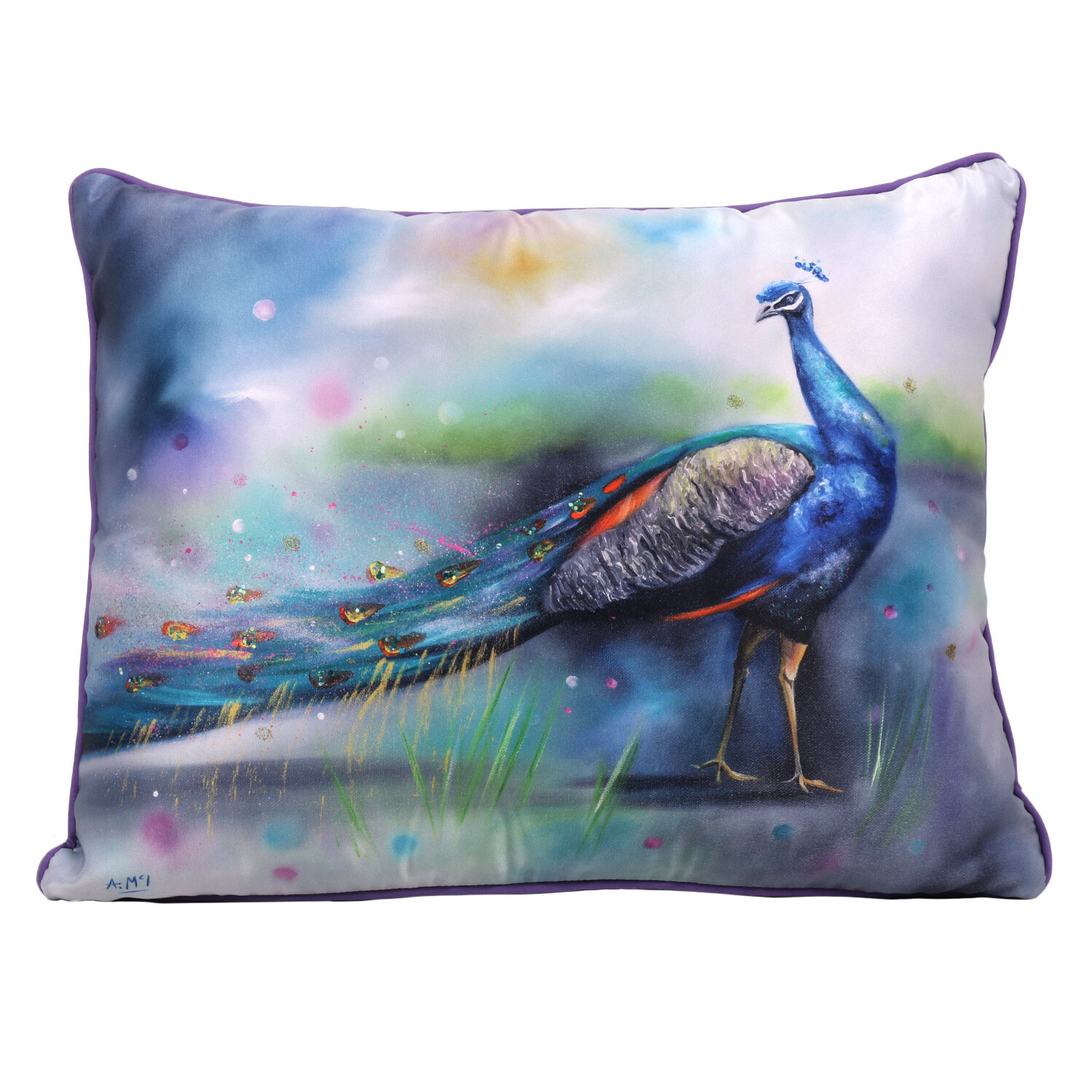 Alison Mcilkenny Peacock Cushion - Blue Image 1