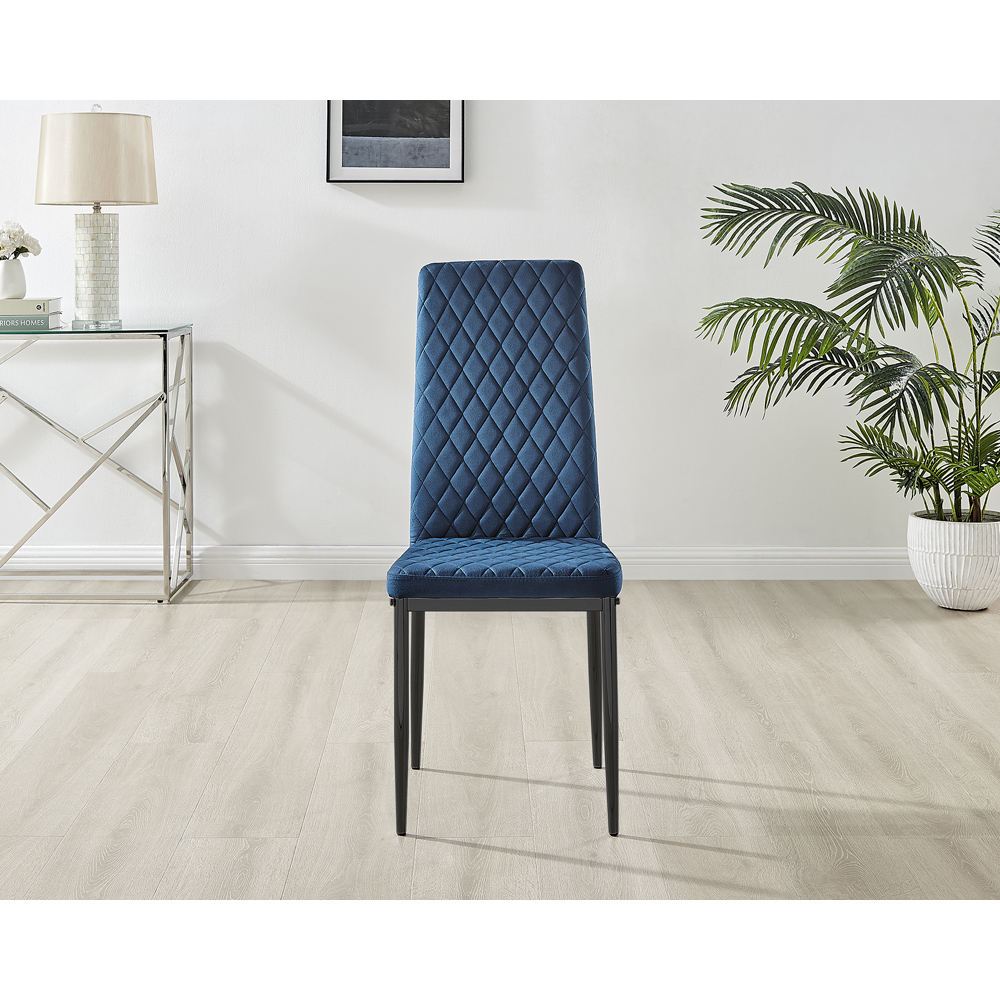 Furniturebox Valera Set of 4 Navy Blue and Black Velvet Dining Chair Image 3