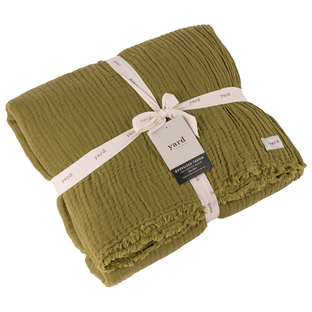 Yard Lark Khaki Green Large Muslin Cotton Throw 240 x 260cm Image 3