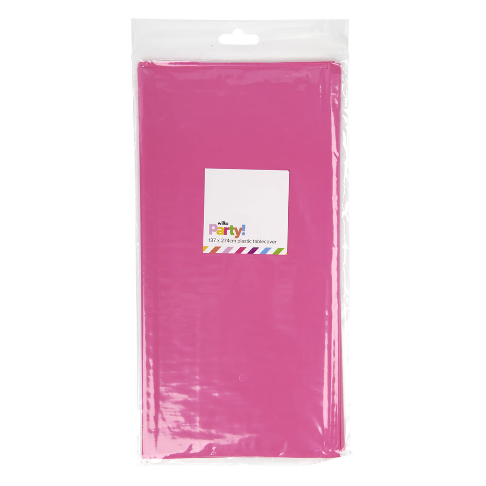 Wilko 137 x 274cm Pink Plastic Table Cover Image 1