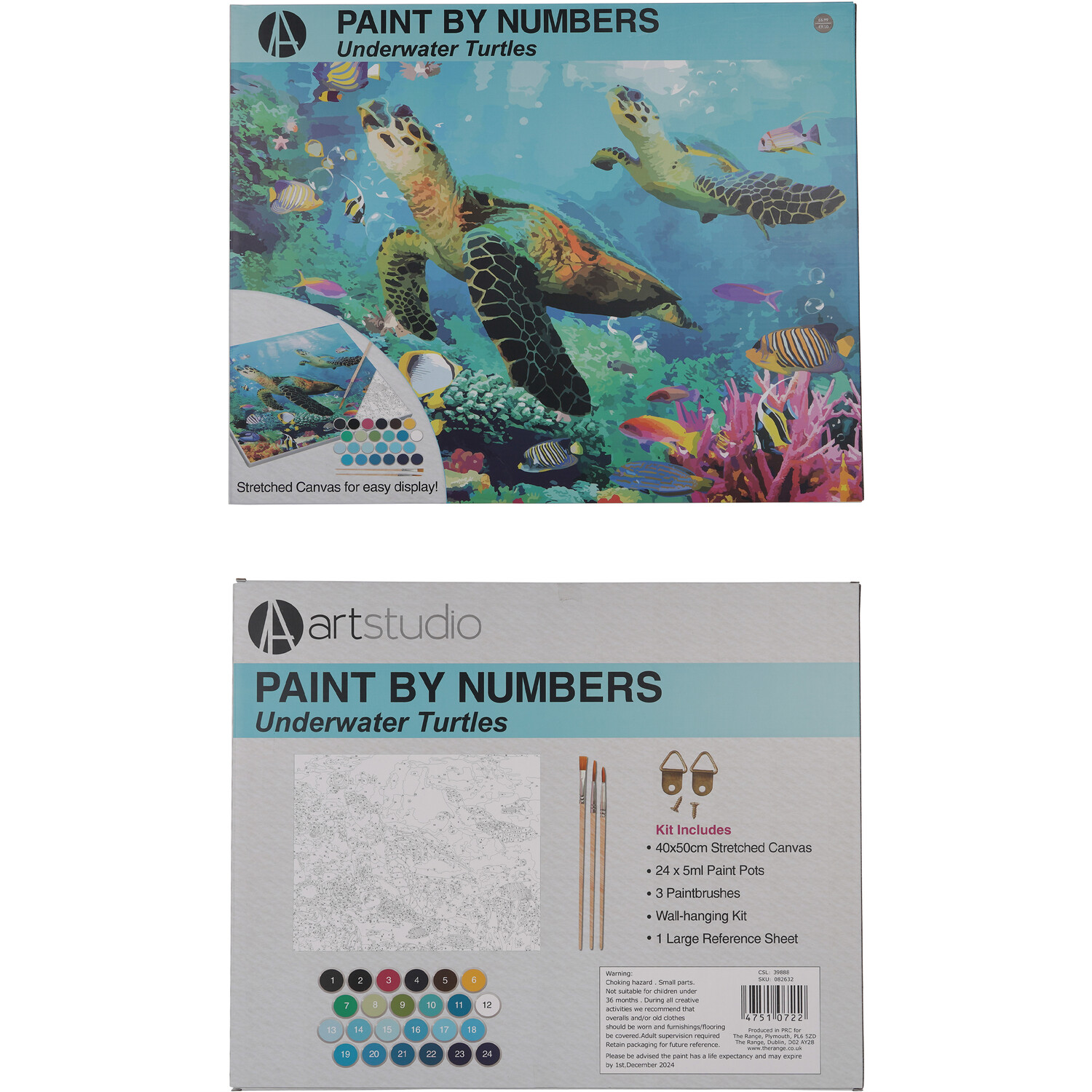 Art Studio Paint by Numbers Underwater Turtles Canvas Kit Image 2