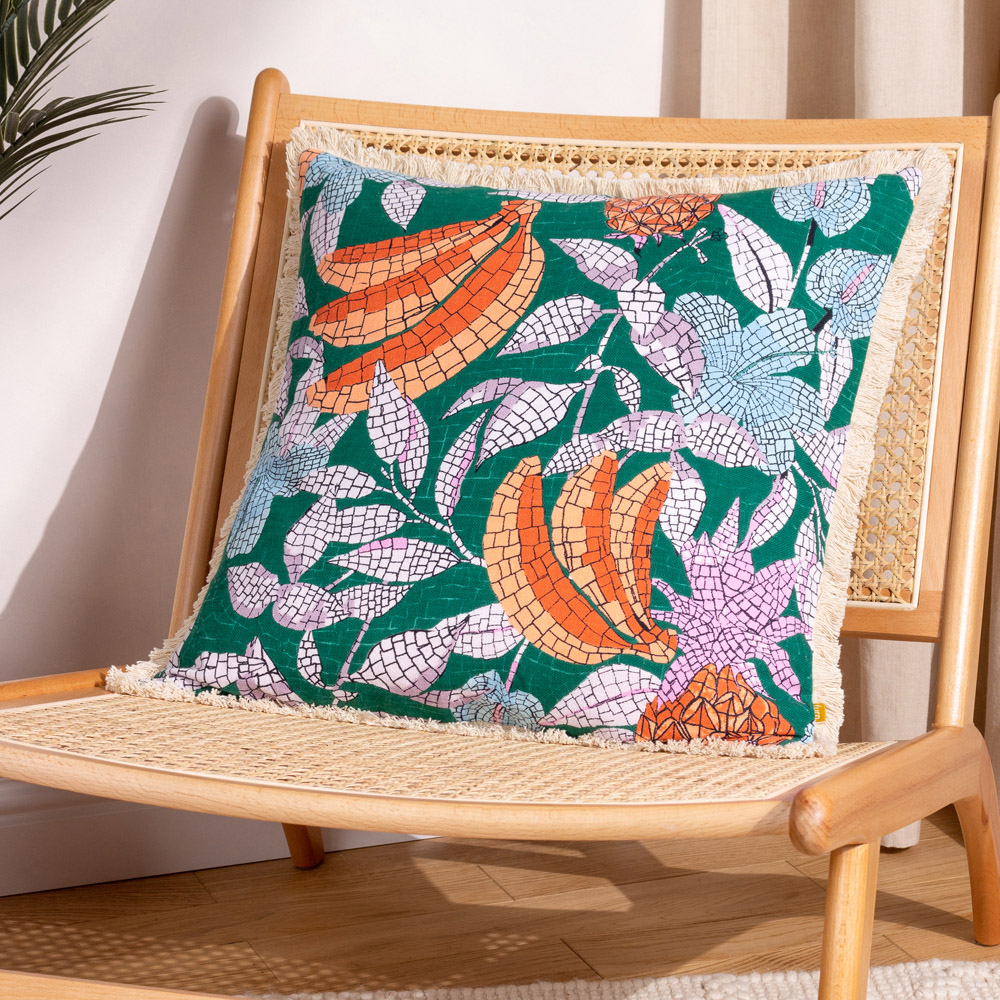 furn. Cypressa Teal Floral Mosaic Cushion Image 2