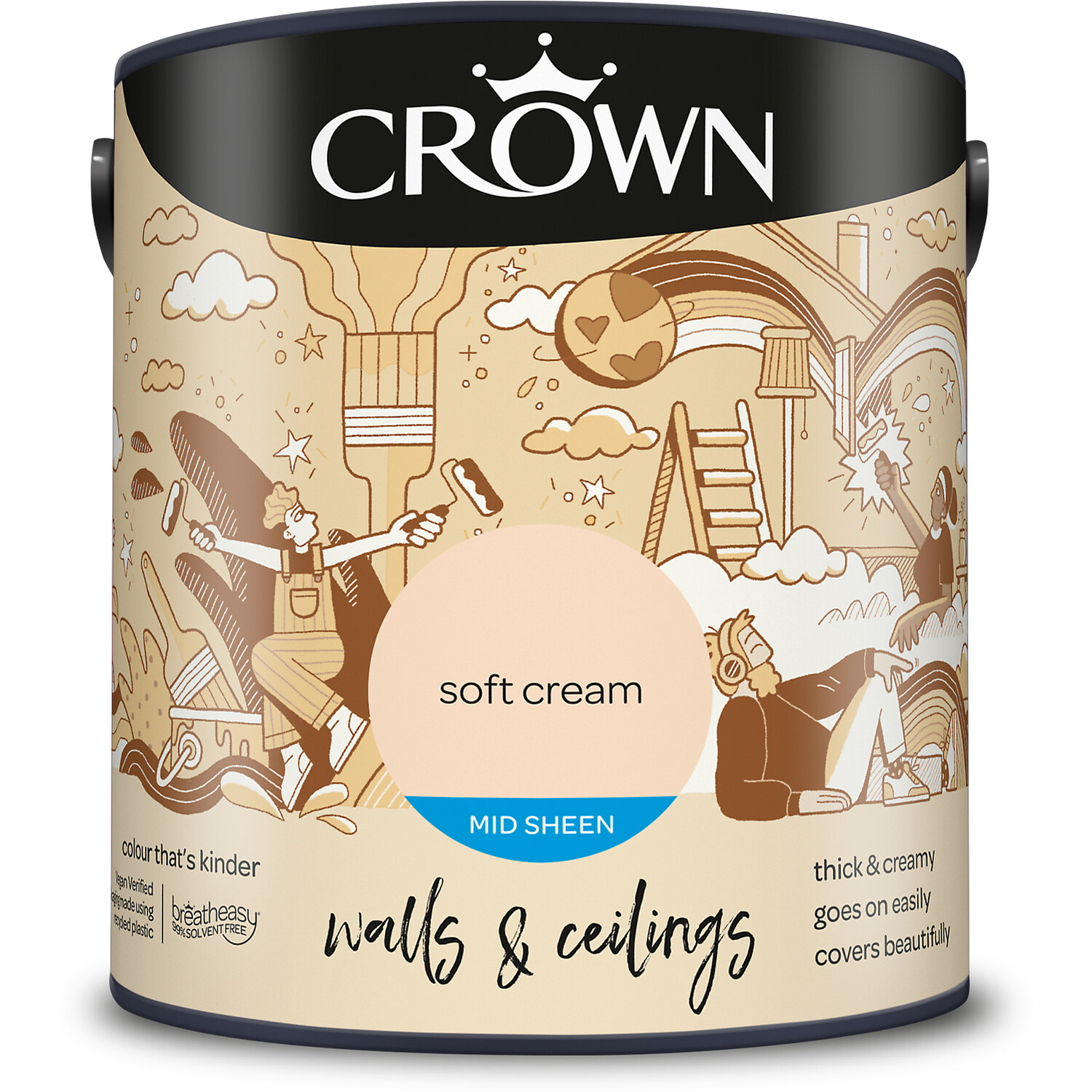Crown Walls & Ceilings Soft Cream Mid Sheen Emulsion Paint 2.5L Image 2