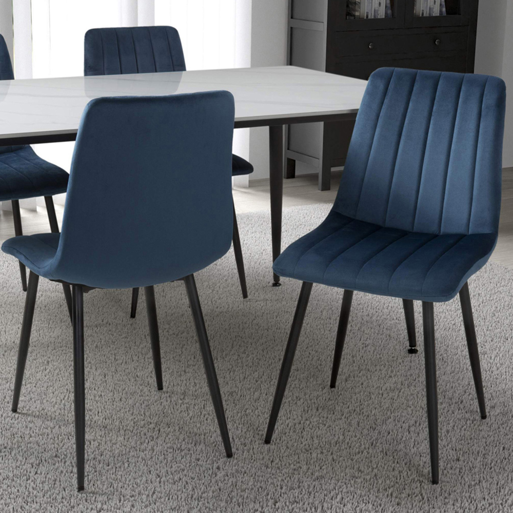 Lisbon Set of 4 Blue Brushed Velvet Dining Chair Image 1