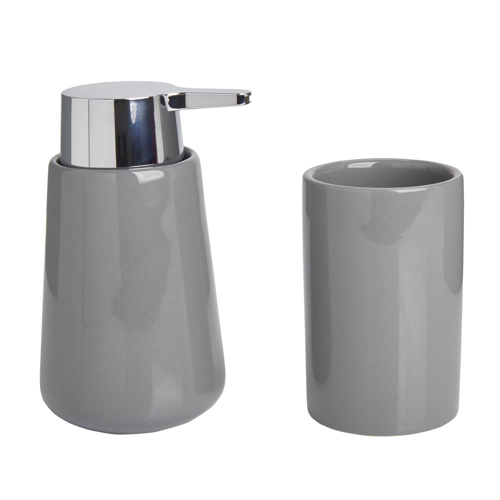 Wilko Grey Soap Dispenser and Tumbler Set Image 1