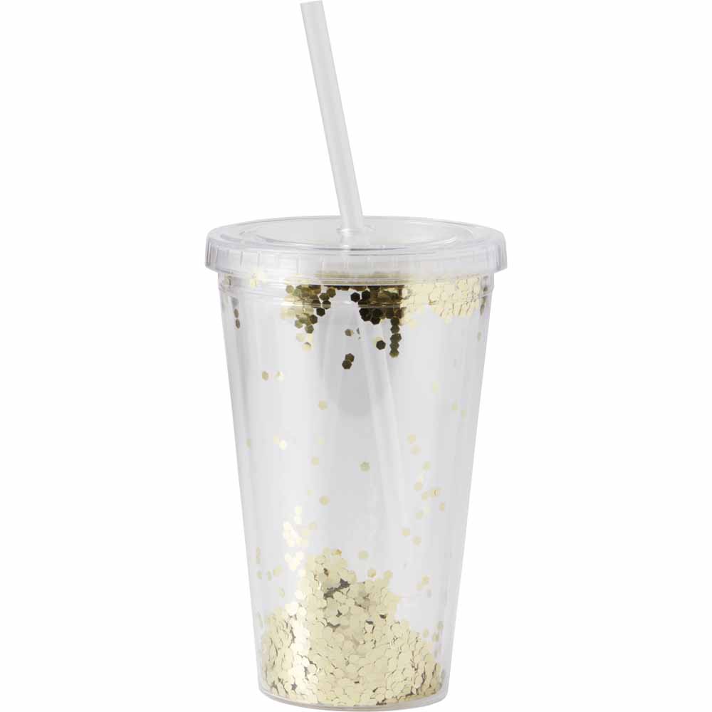 Wilko Gold Glitter Tumbler AS PP Silicone .PET