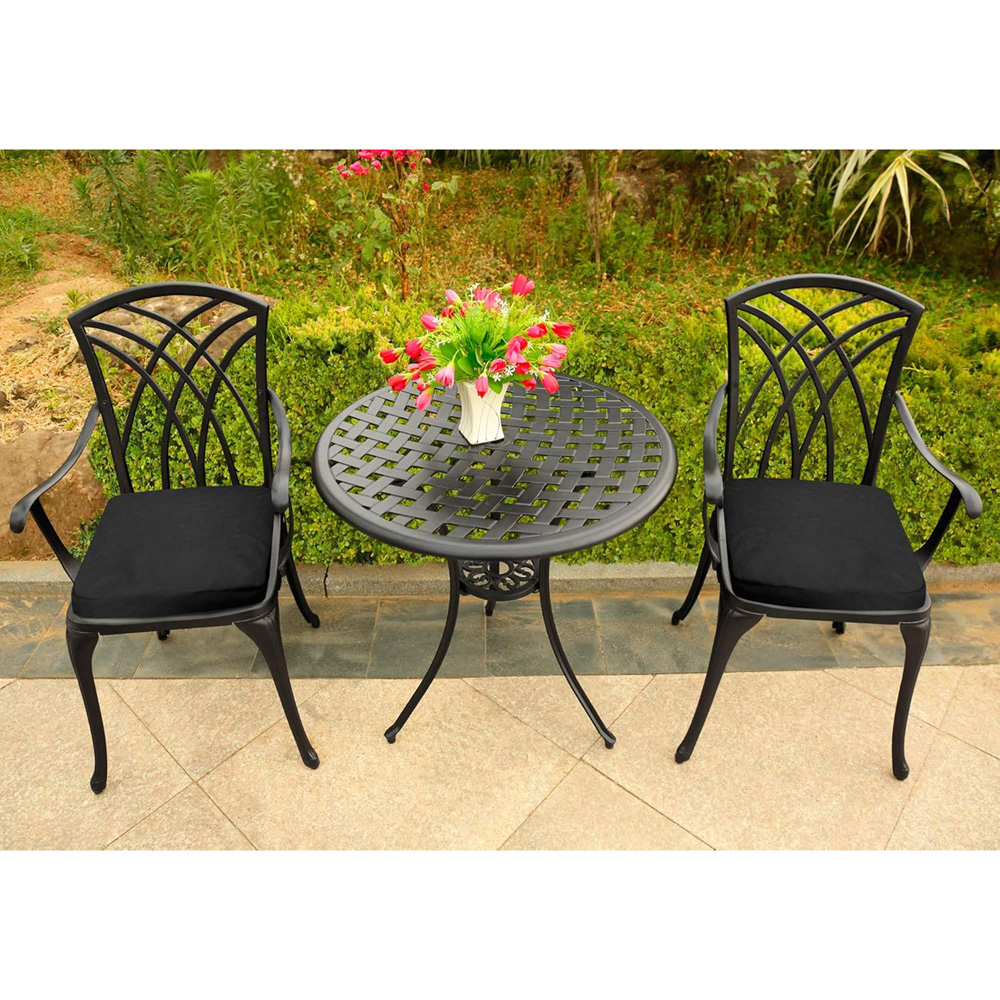 Centurion Oshowa 2 Seater Black Cast Aluminium Garden Bistro Set with Cushions Image 5