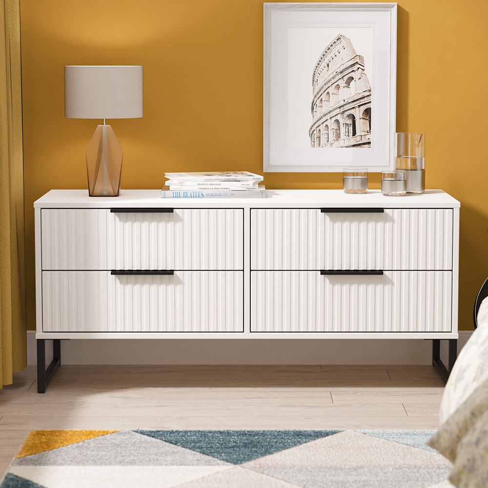 Crowndale Fluted 4 Drawer White Matt Bed Box Ready Assembled Image 1