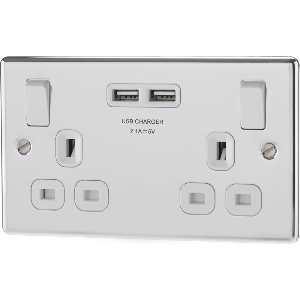 BG Double USB Socket Chrome 2.1A Image 1