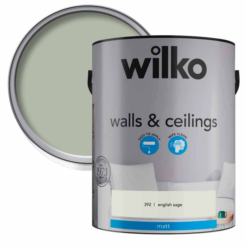 Wilko Walls & Ceilings English Sage Matt Emulsion Paint 5L Image 1