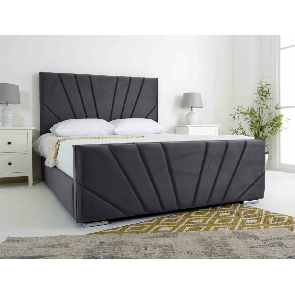 Eleganza Scarlett Single Steel Plush Velvet Bed Frame with Headboard and Footboard Image 2