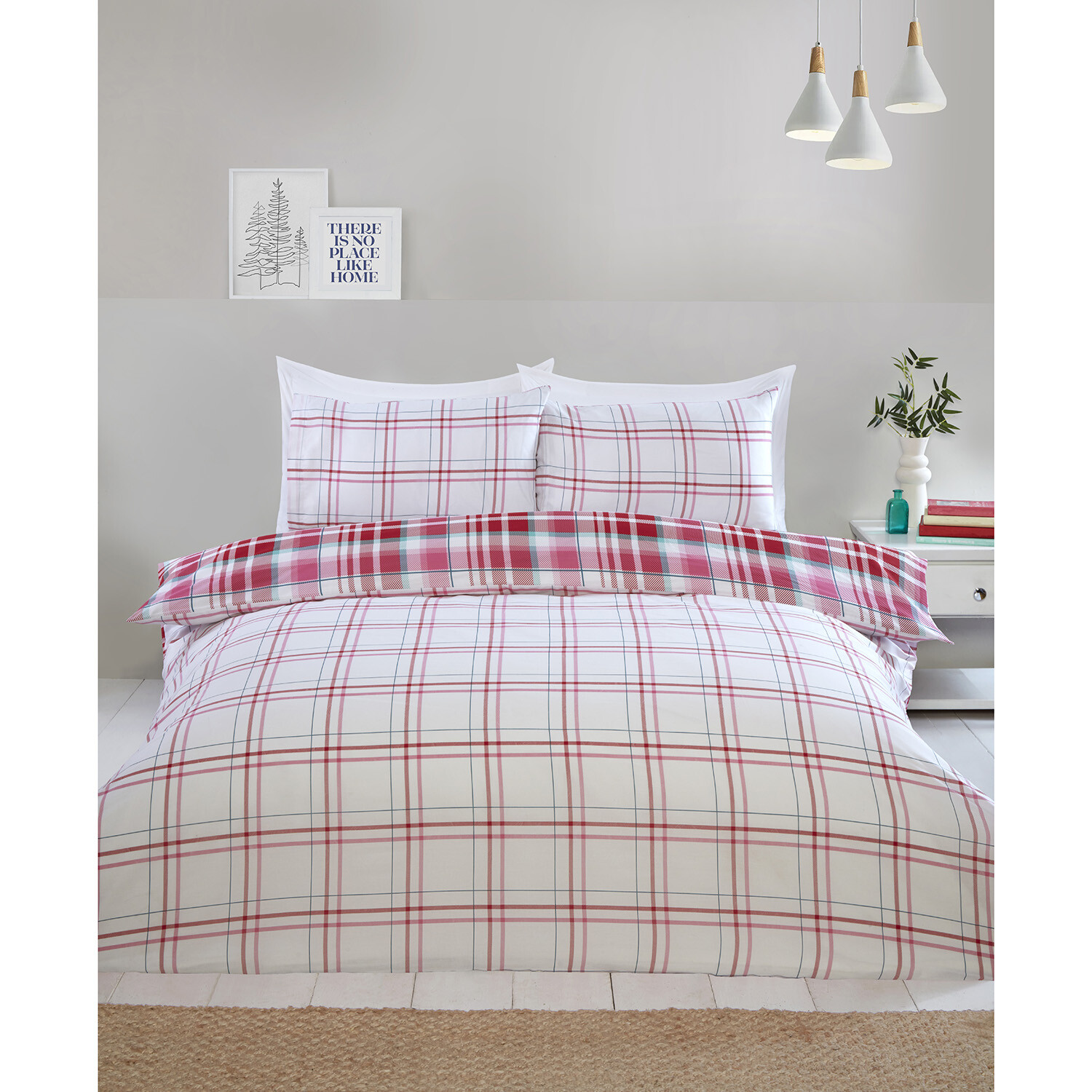 Ailsa Check Duvet Cover and Pillowcase Set - Pink / Double Image 2