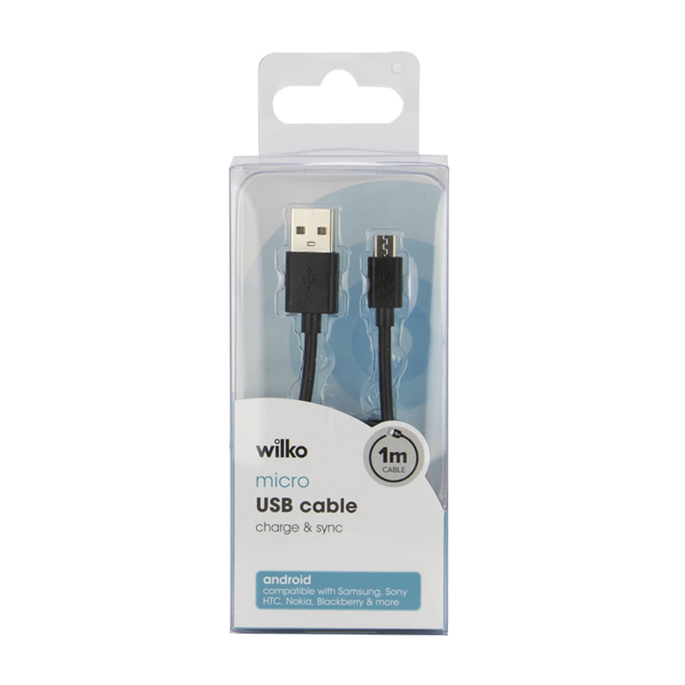 Wilko 1m Black Micro USB Cable Image 1