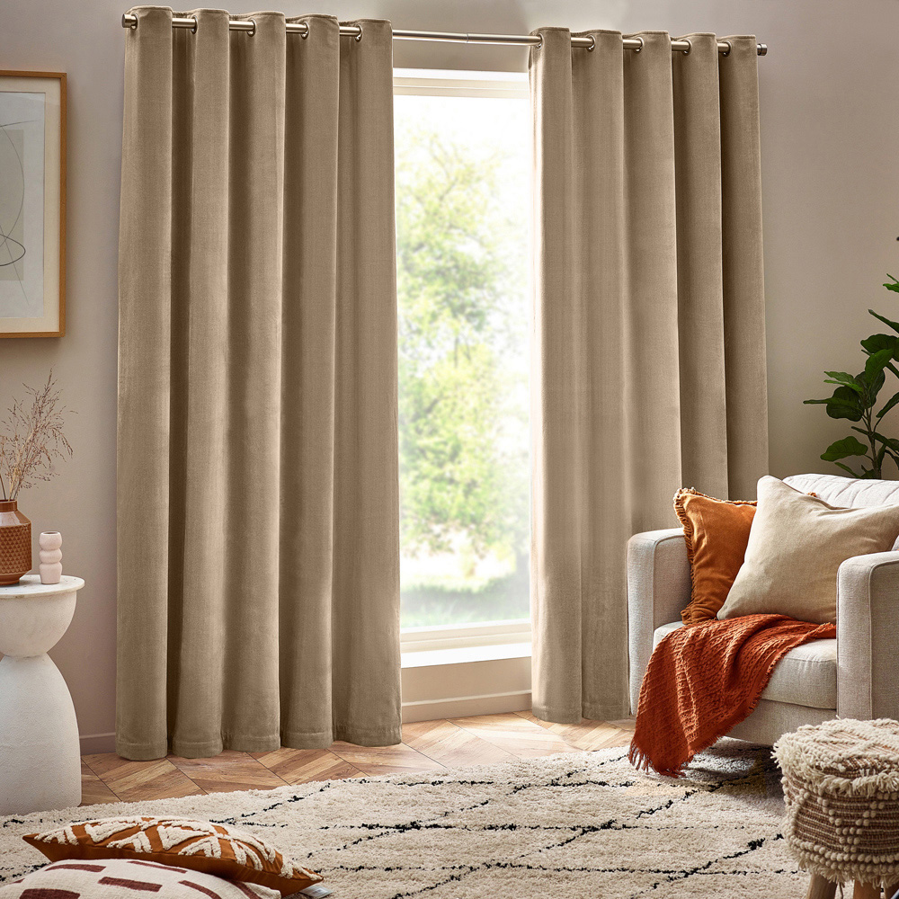 Yard Natural Heavy Chenille Velvet Eyelet Curtain 229 x 137cm Image 1