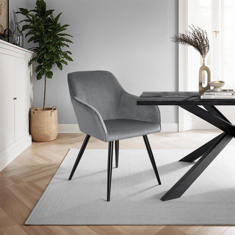 tectake Marilyn Set of 8 Grey and Black Velvet Padded Dining Chair Image 9