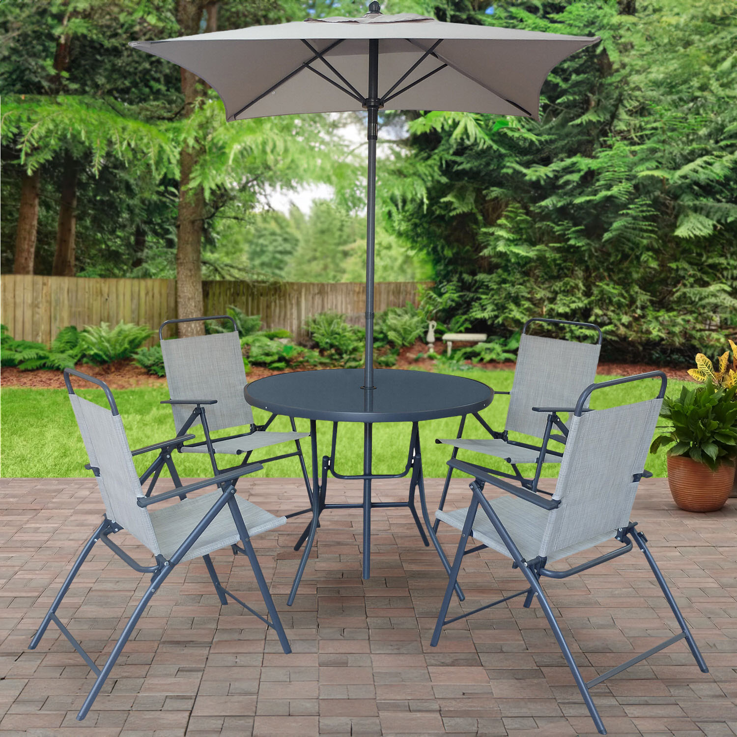Malay Outdoor Essentials Safina 4 Seater Foldable Patio Dining Set Sage Image 1