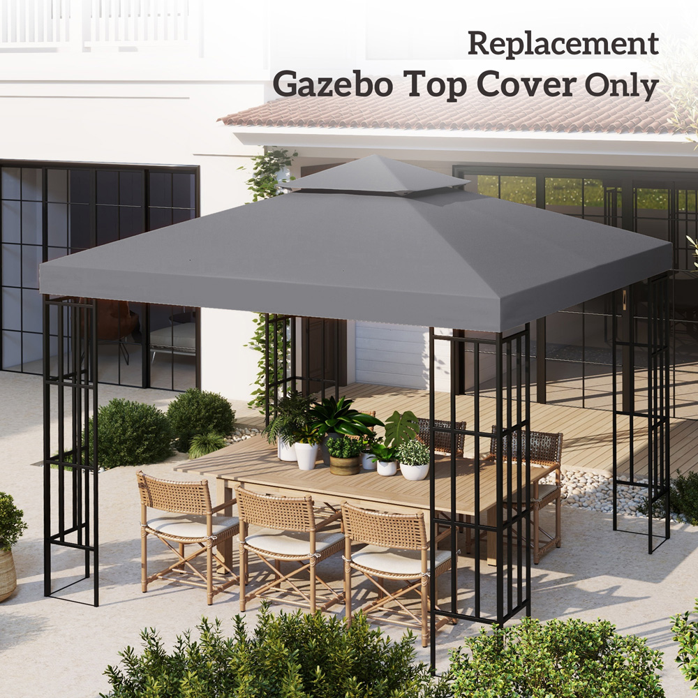 Outsunny 3 x 3m 2-Tier Deep Grey Gazebo Canopy Replacement Cover Image 6