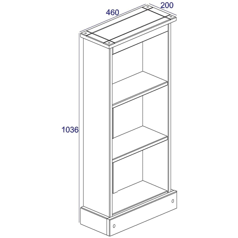 Corona 3 Shelf White Washed Wax Finish Low Narrow Bookcase Image 5