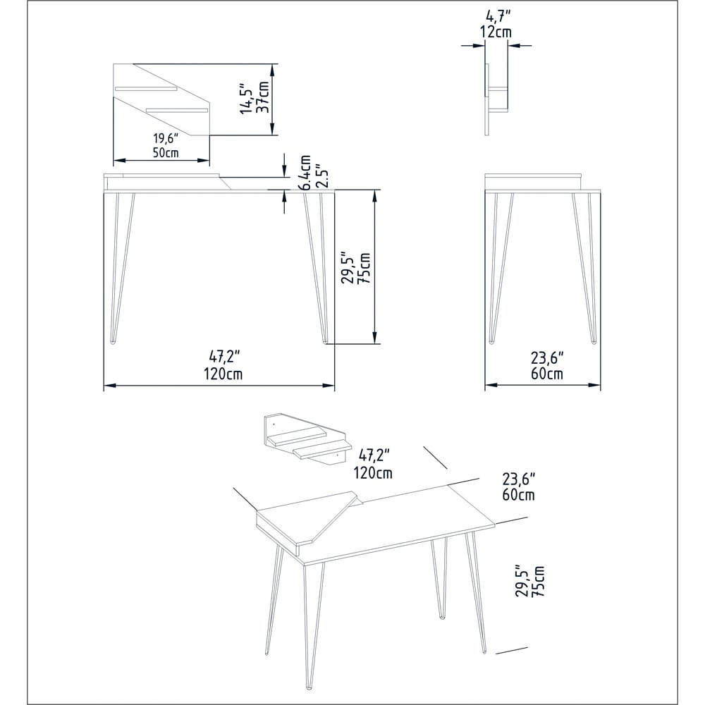 Decorotika Desalvo Single Shelf White Marble Effect Computer Desk Image 5