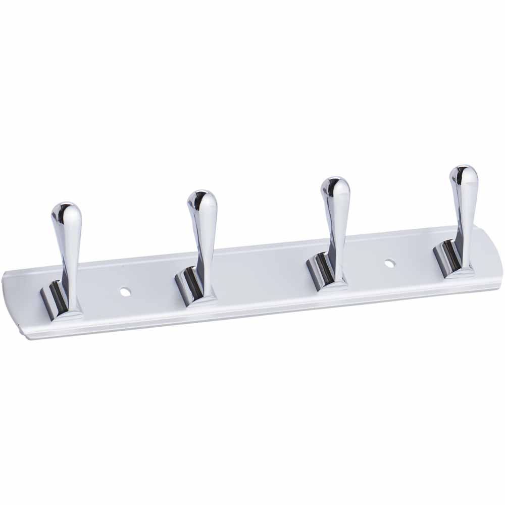 Wilko Aluminium and Chrome Effect Hook Rail with 4 Hooks Wilko