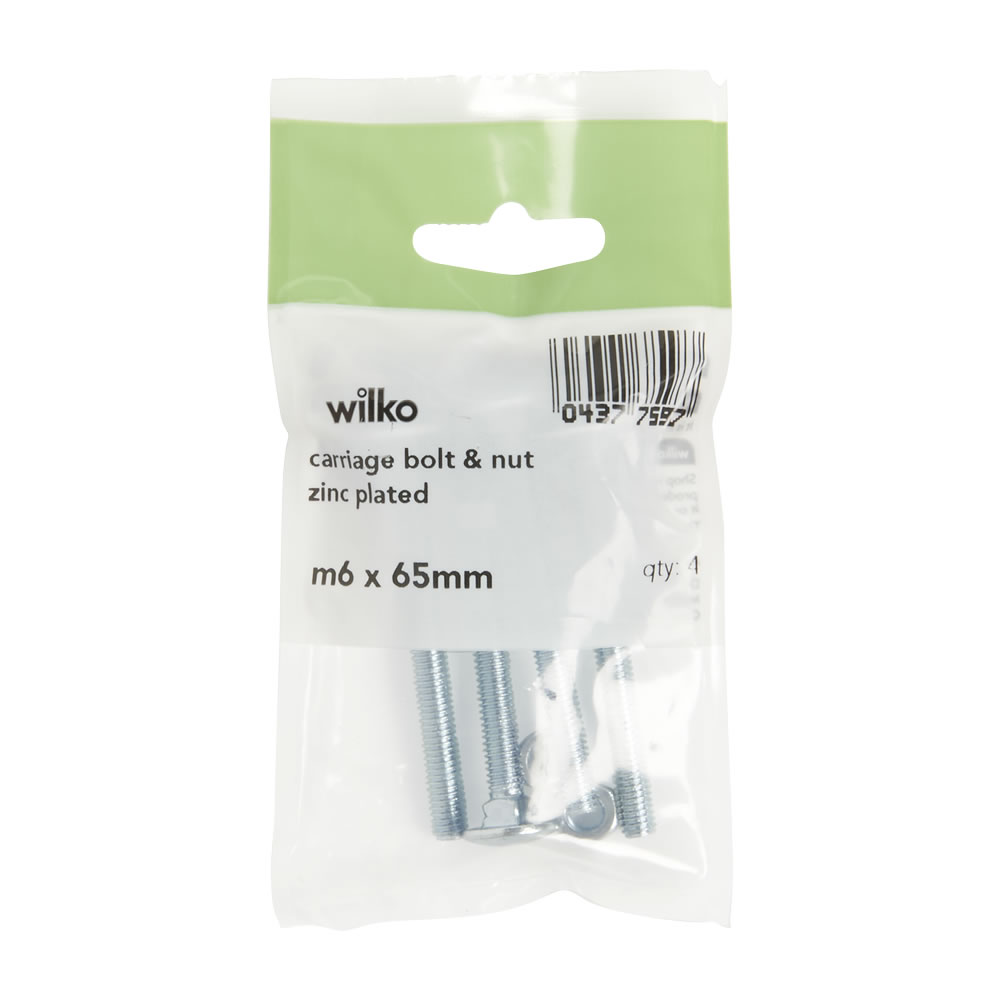 Wilko M6 x 65mm Carriage Bolts and Nuts 4 Pack Image 3