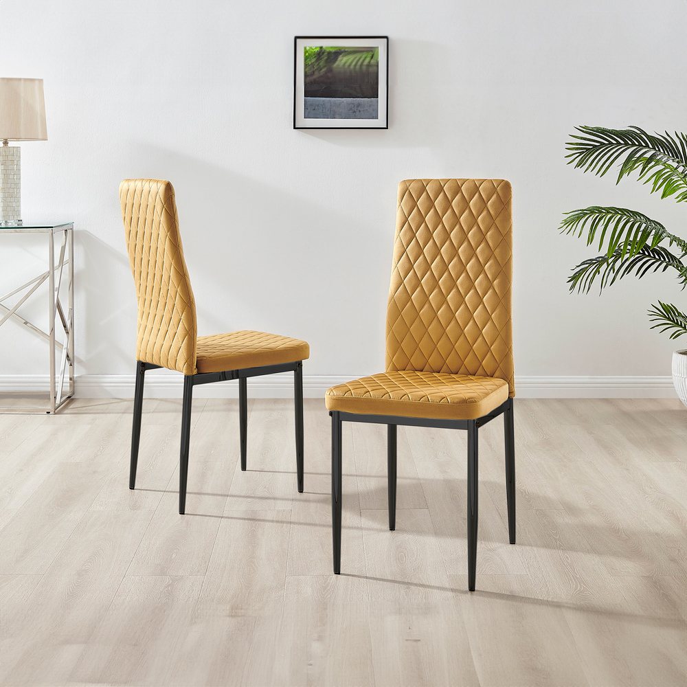 Furniturebox Valera Set of 4 Mustard Yellow and Black Velvet Dining Chair Image 2