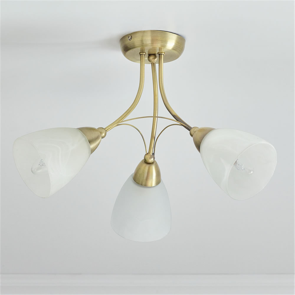 Wilko 3 Arm Antique Brass Ceiling Light with Frosted Glass Shades Image 4