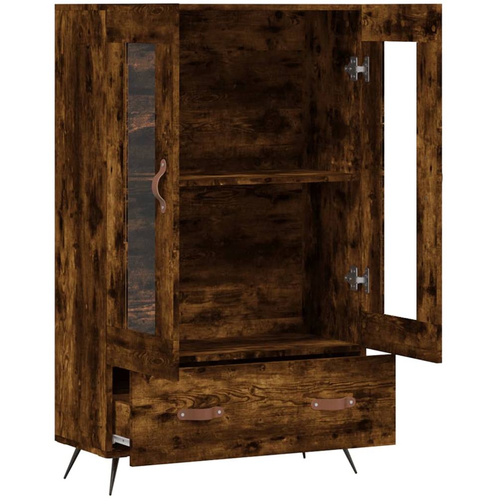 vidaXL 2 Glass Door Single Drawer Smoked Oak Highboard Image 5