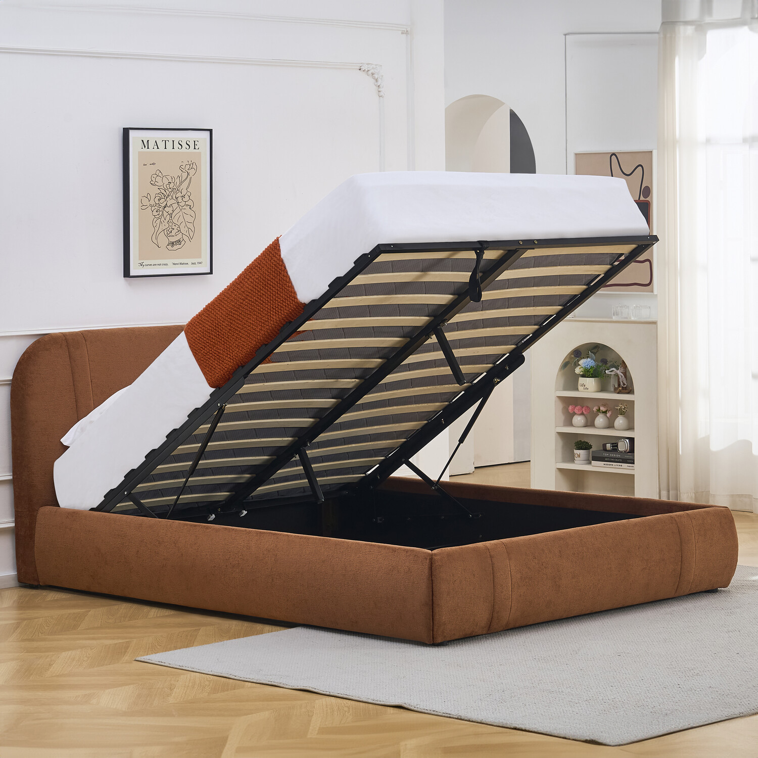 Rhea Ottoman Bed Brown King Image 3