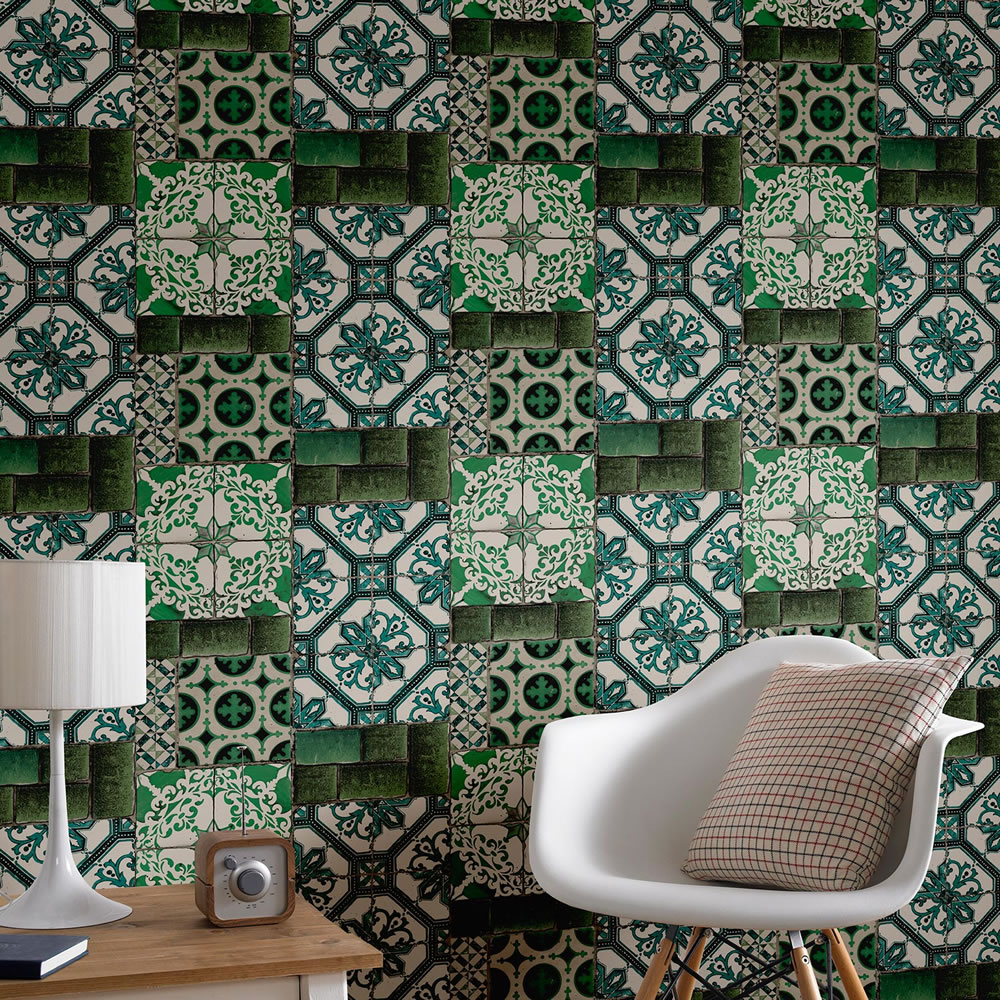 Superfresco Easy Wallpaper Portuguese Tile Green Image 2