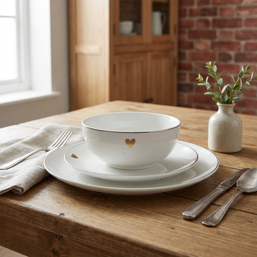 12 Piece Gold Heart Dinnerware Set - White Image 6