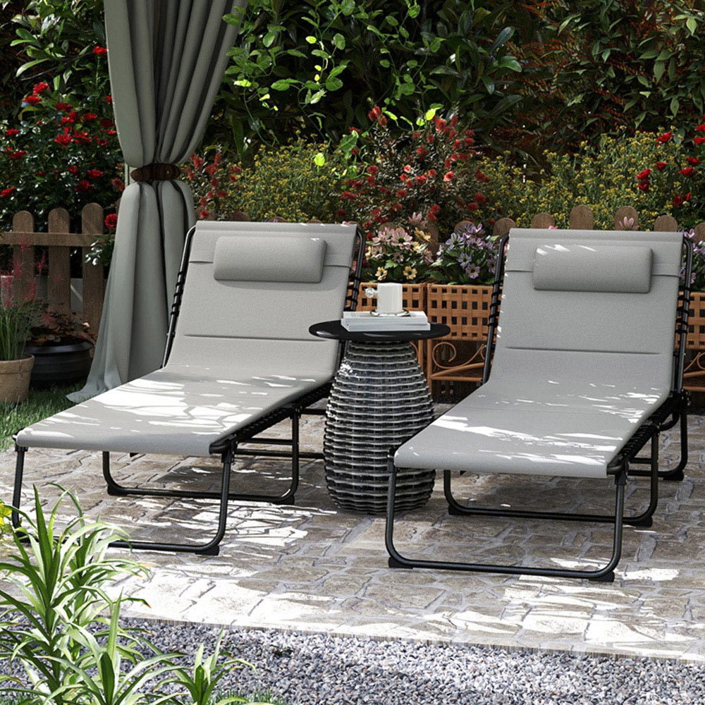 Outsunny Set of 2 Light Grey Folding Sun Lounger Image 1