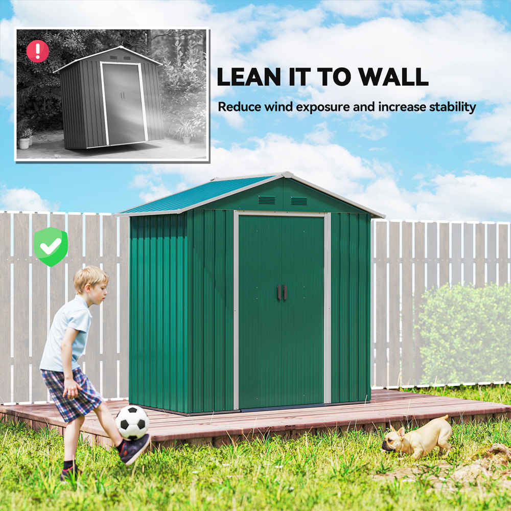 Outsunny 6.3 x 3.6ft Green Metal Apex Garden Shed Image 7