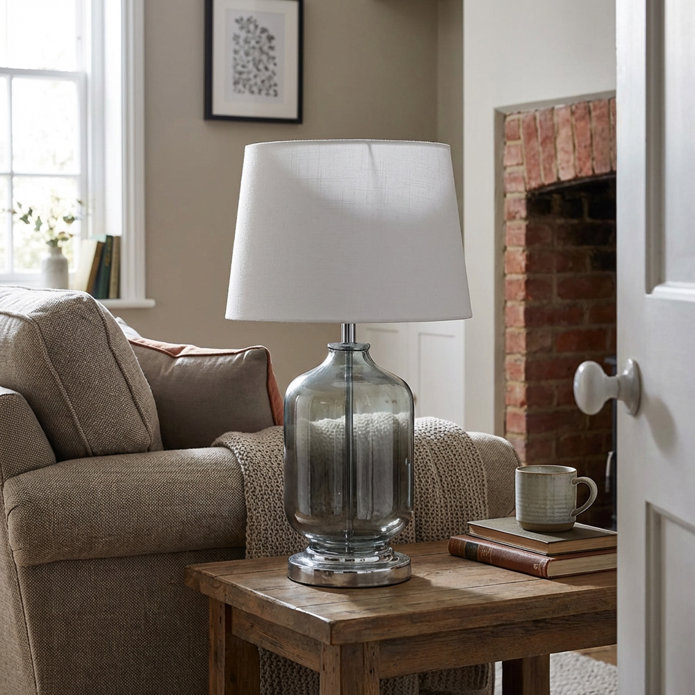 Cecilio Grey Smoked Glass Table Lamp Image 4