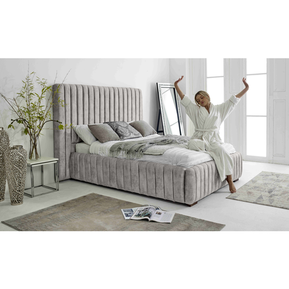 Eleganza The Elite Super King Size Silver Oakland Fabric Bed Frame with Headboard and Footboard Image 4