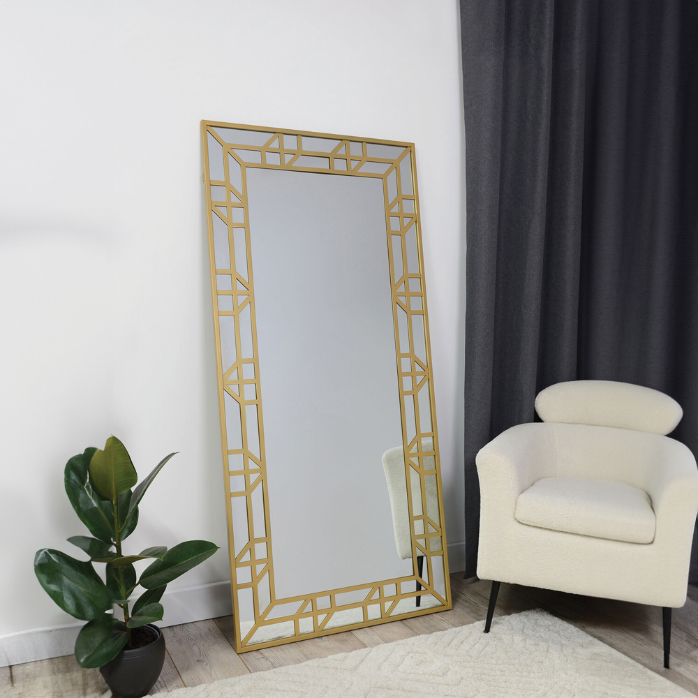 Adeline Gold Geometric Frame Lean To Mirror 170 x 80cm Image 2