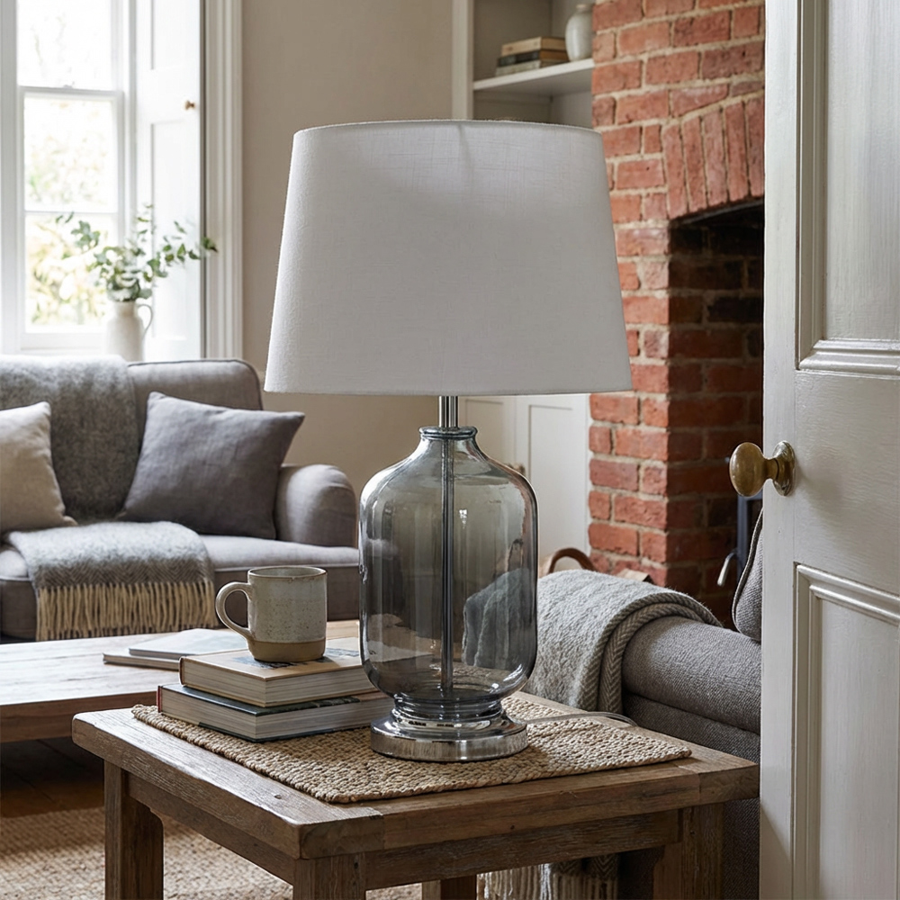 Cecilio Grey Smoked Glass Table Lamp Image 3