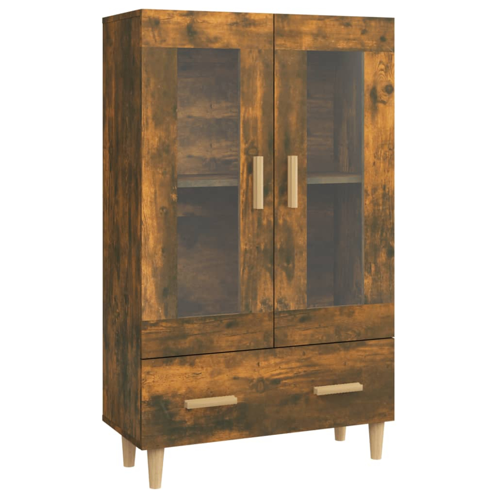 vidaXL 2 Glass Door Single Drawer Smoked Oak Highboard Image 2
