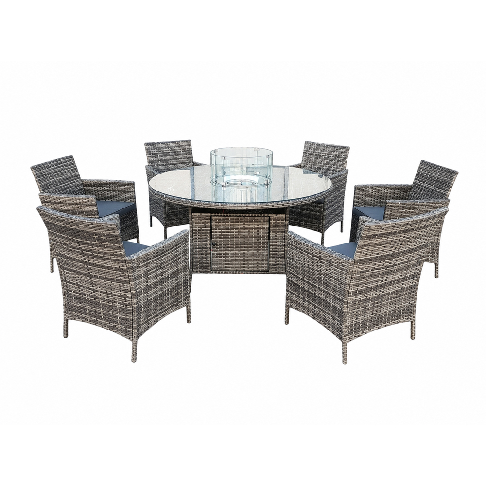 Outdoor Living 6 Seater Rattan Round Firepit Dining Set Image 2