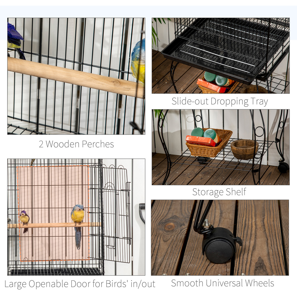 PawHut Black Bird Cage with Stand Image 3